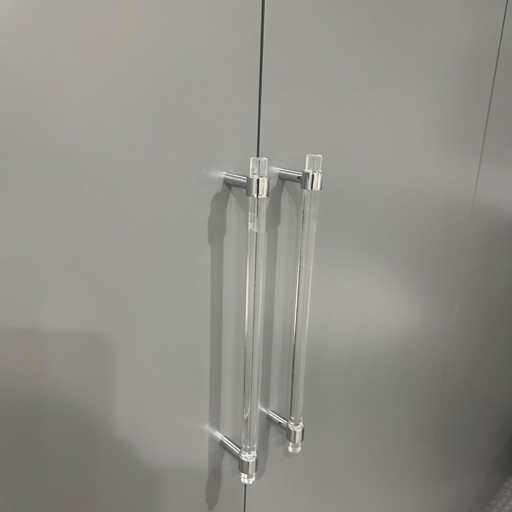 14 1/8" Lucite and chrome cabinet or drawer handles